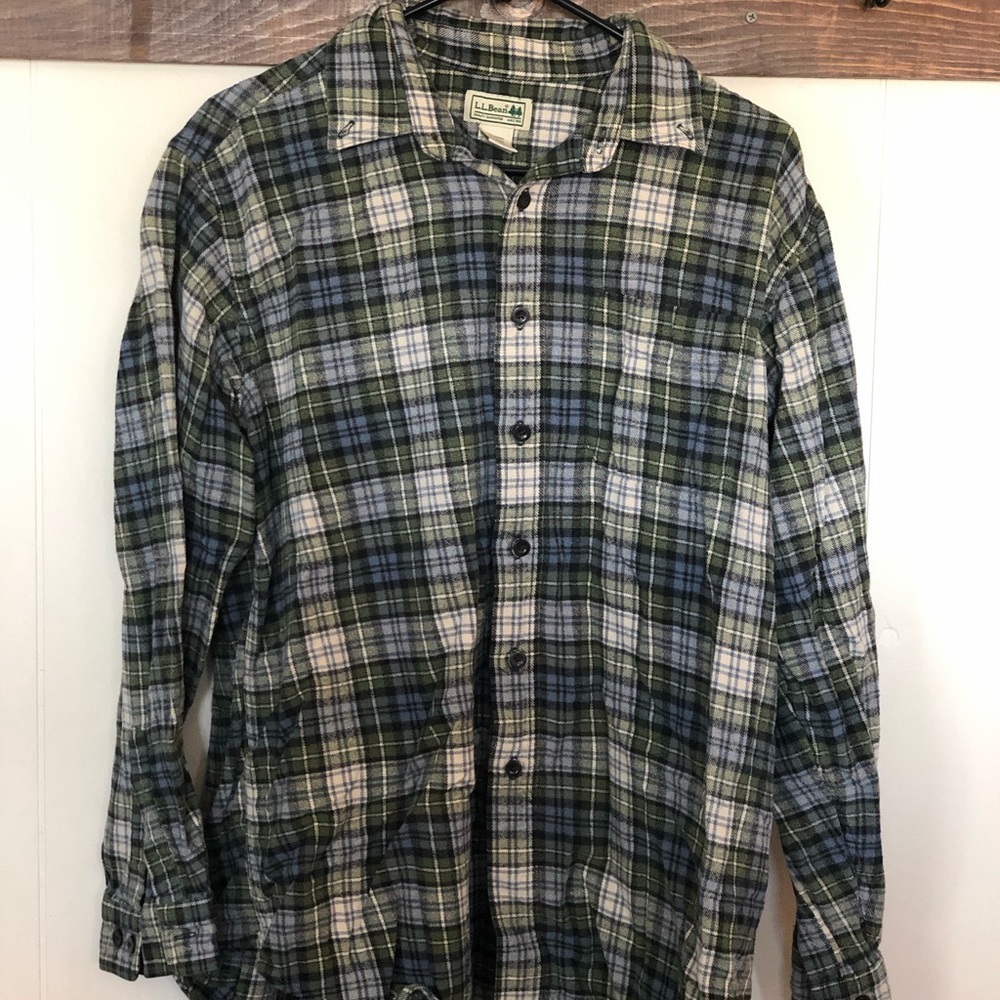Men’s Vintage L.L.Bean Green, Blue, White Flannel, Large
